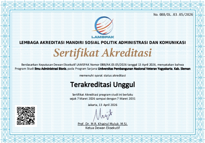 Bukti Komitmen Mutu Pendidikan, Program Studi Ilmu Administrasi Bisnis UPN “Veteran” Yogyakarta Sukses Meraih Akreditasi “Unggul” dari LAMSPAK